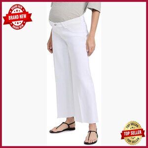 Maternity Jeans Ultra High Waist Wide Leg Raw Hem Stretch Denim